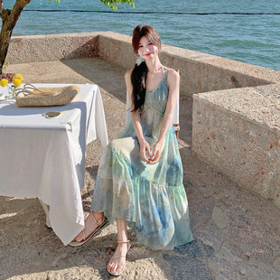 巨好看独特漂亮开衫 海边度假晕染连衣裙女2025夏新款 吊带裙两件套
