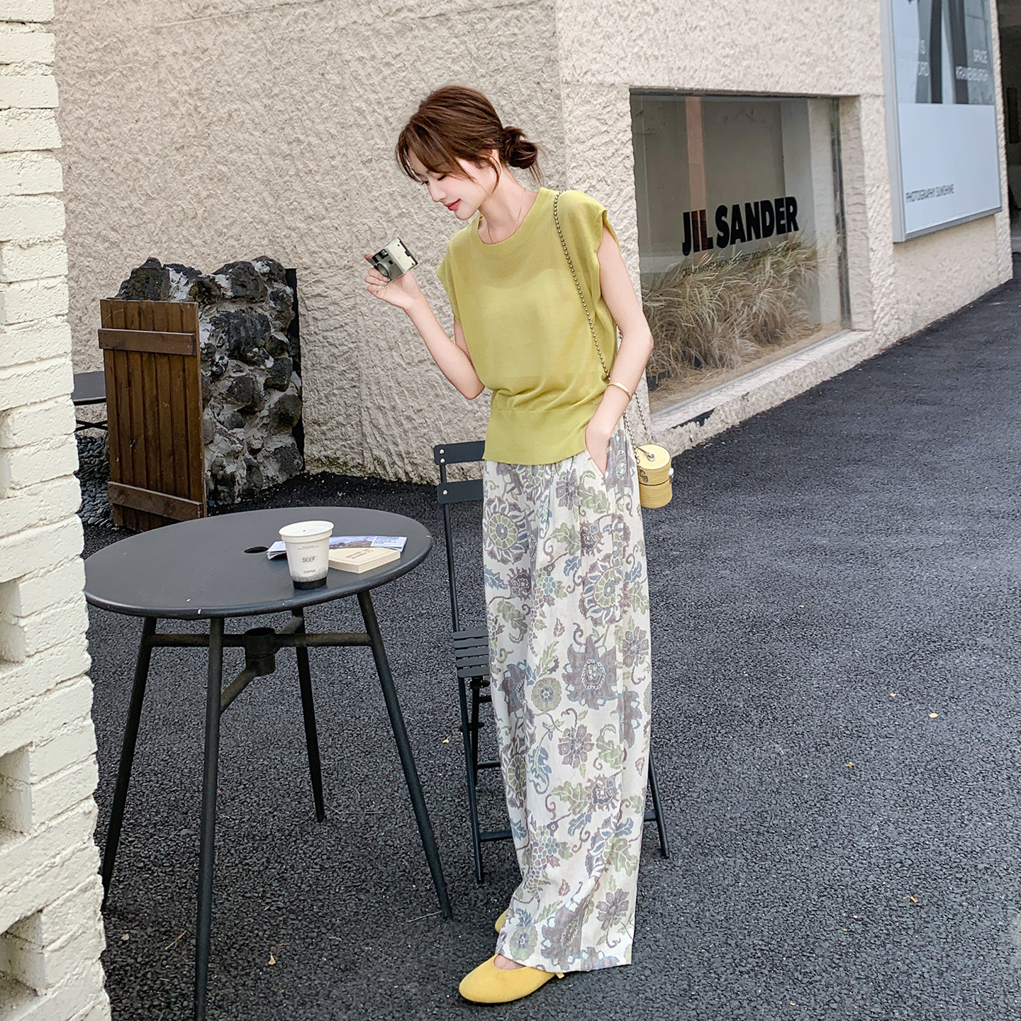 韩系休闲慵懒风T恤套装女2025夏季新款宽松显瘦印花阔腿裤两件套