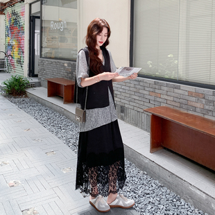 慵懒风蕾丝拼接叠穿套装 印花T恤马甲半身裙三件套 女2025夏季 新款