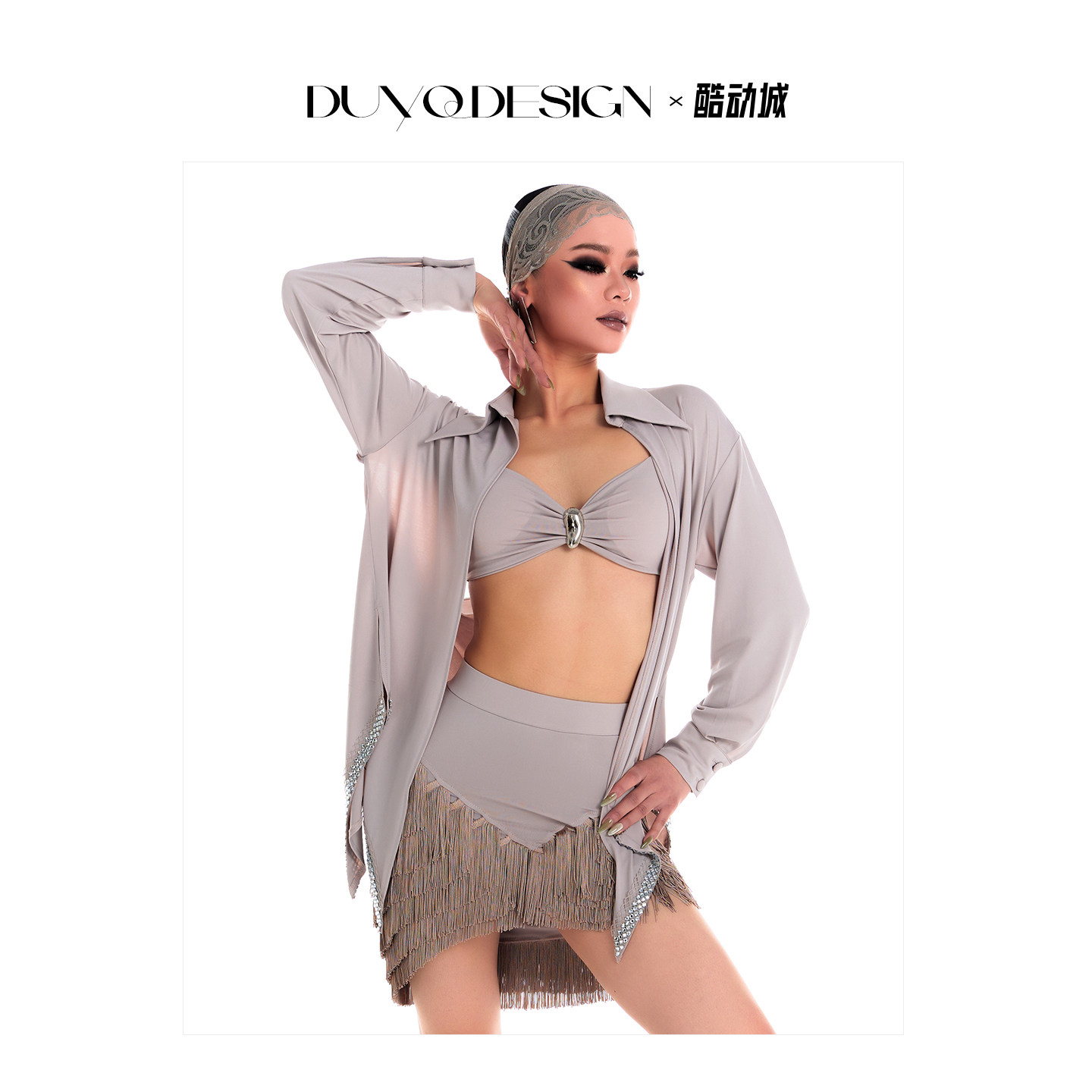 DUYQ《山醒春殇拉丁》019高级翻领钻边上衣国标女士拉丁舞练功服