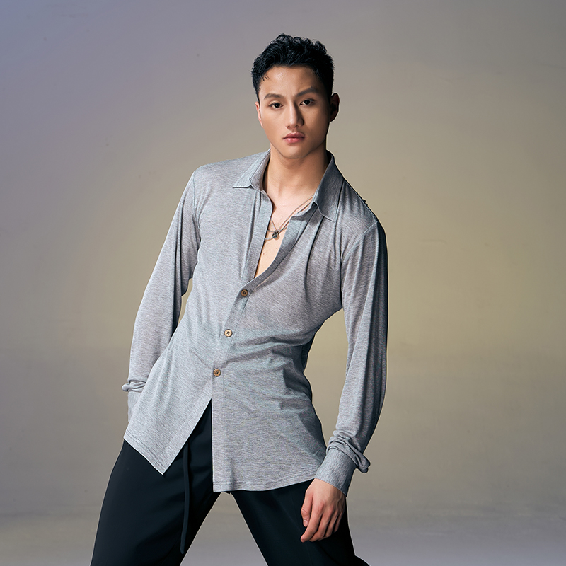 DUYQ男士拉丁舞练功服修身衬衫