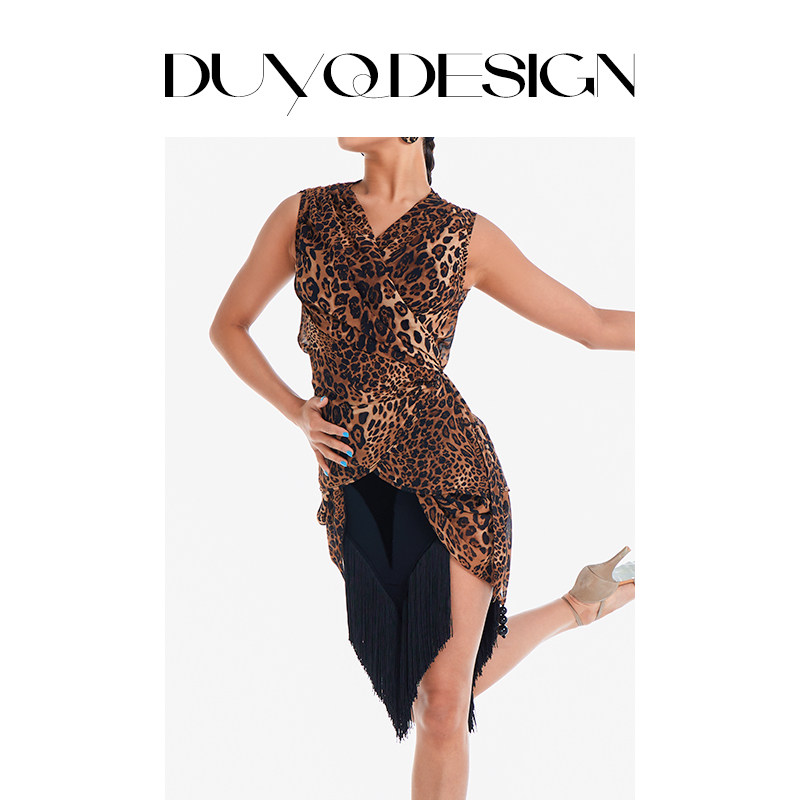 DUYQ《逐豹女》002原创拼接流苏半身裙国标女士拉丁舞练功服