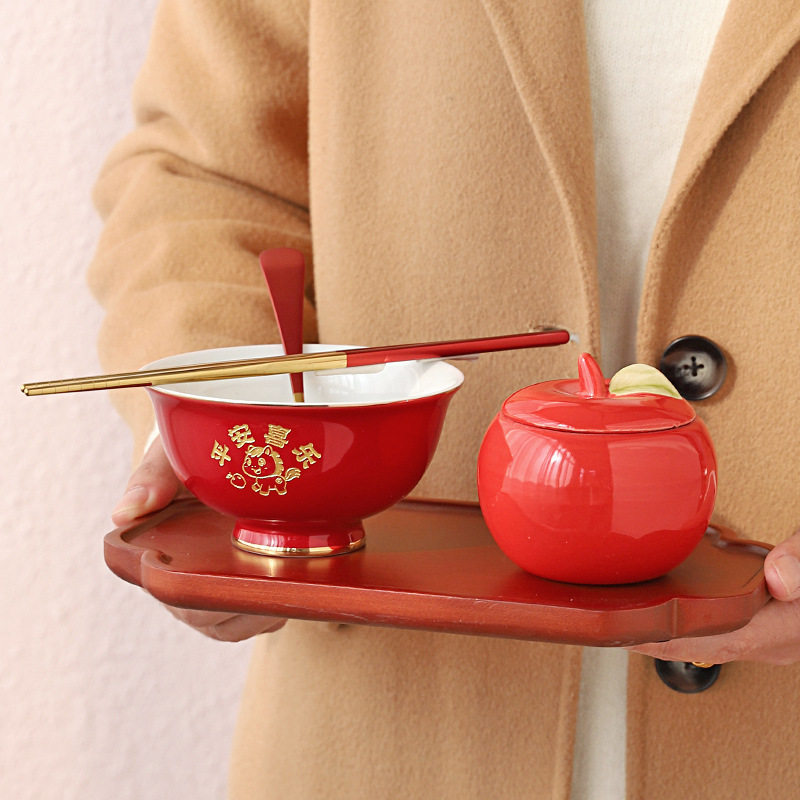 平安喜乐仪式感生日礼品碗陶瓷红色碗筷勺三件套宝宝周岁食福面碗,节庆用品/礼品,喜碗/敬茶杯,淘宝优惠券,粉丝福利购,淘宝优惠卷