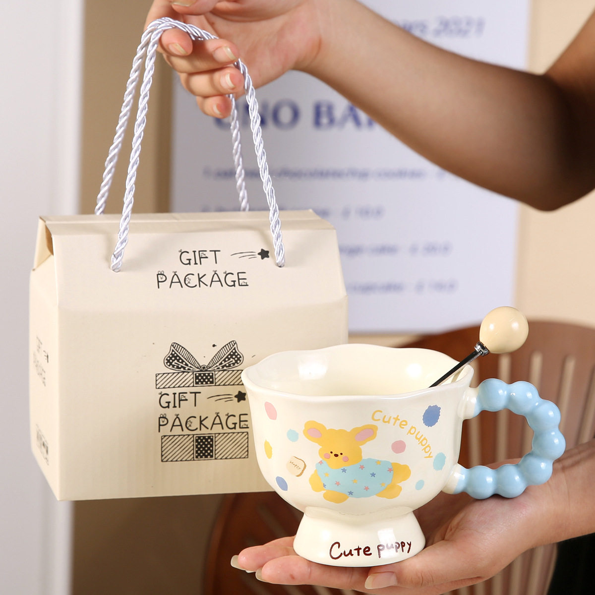 高颜值小狗小兔马克杯情侣陶瓷喝水杯送女生生日礼物办公室咖啡杯,餐饮具,马克杯,淘宝优惠券,粉丝福利购,淘宝优惠卷