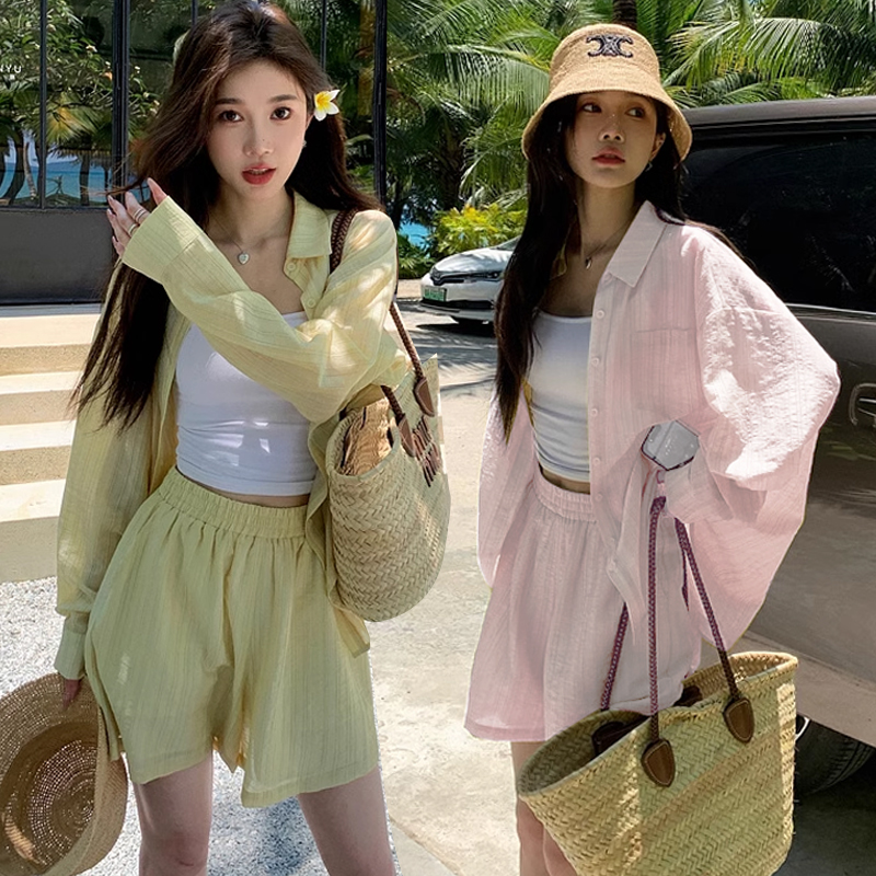 妃秘休闲套装女2025新款春夏防晒服时尚洋气减龄显瘦长袖上衣短裤