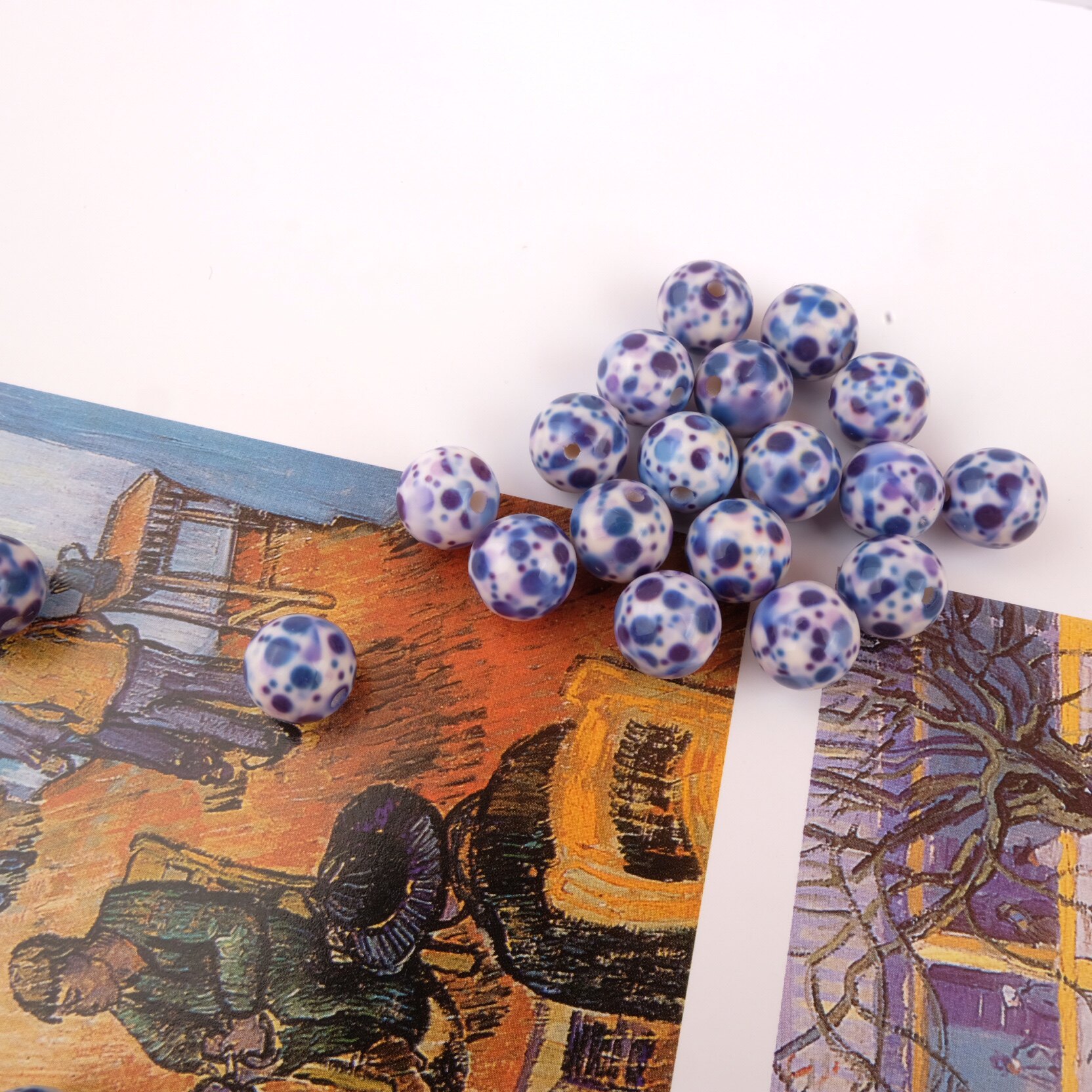 VINTAGE PRINT ACRYLIC VINTAGE SMALL FRESH COLOR BEAD EARRINGS BRACELET JEWELRY DIY 10MM STRAIGHT HOLE BEADS