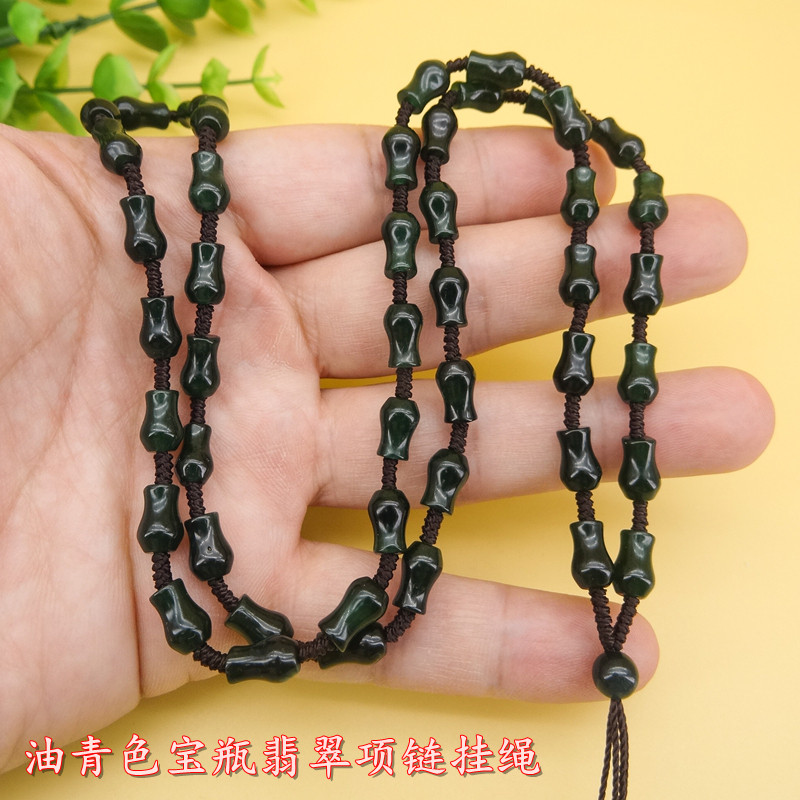 高档手工编织天然油青色宝葫芦珠吊坠挂绳男女款脖子翡翠项链长款