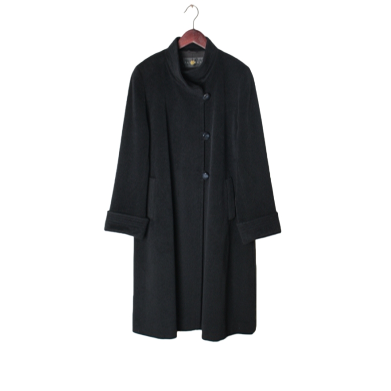 vintage日本制 高端中古复古毛领毛呢中长款混羊绒羊毛大衣外套 W