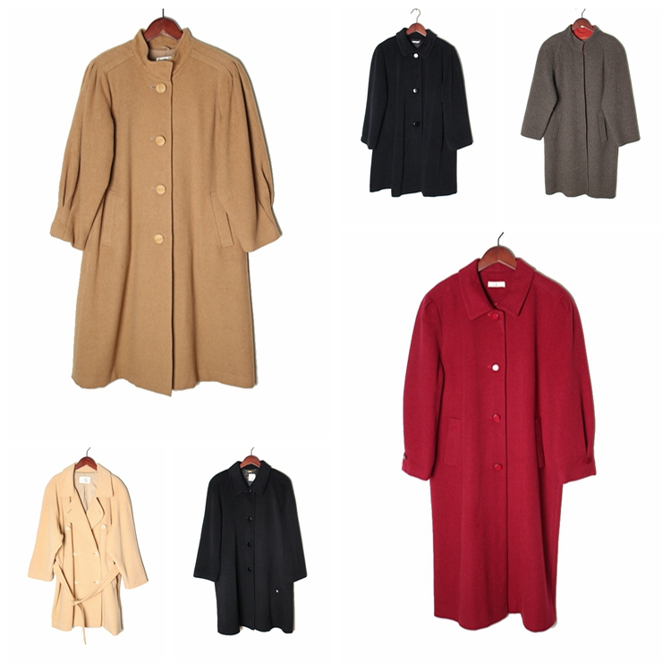 vintage日本制 高端中古复古毛领毛呢中长款混羊绒羊毛大衣外套 R