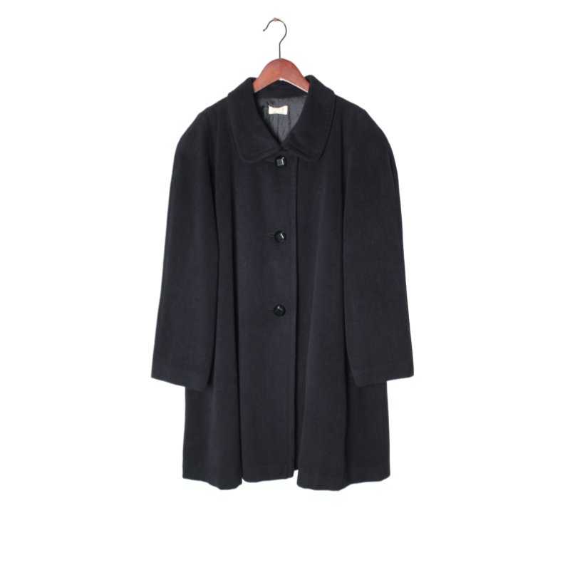 vintage日本制 高端中古复古毛领毛呢中长款混羊绒羊毛大衣外套 R
