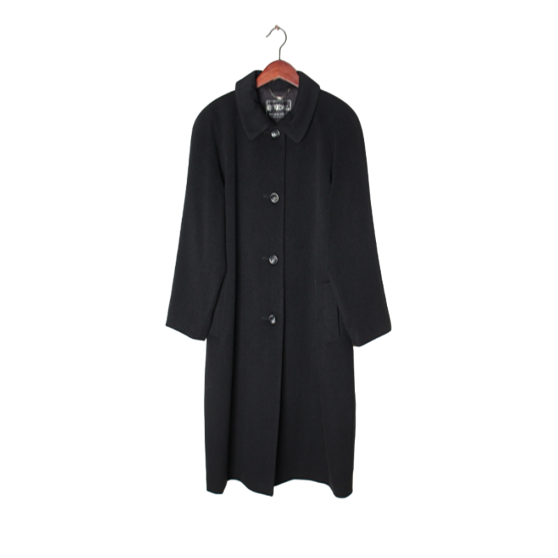 vintage日本制 高端中古复古毛领毛呢中长款混羊绒羊毛大衣外套 R