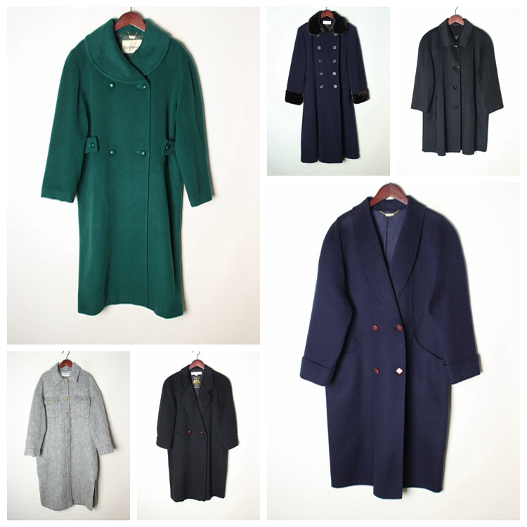 vintage日本制 高端中古复古毛领毛呢中长款混羊绒羊毛大衣外套 R