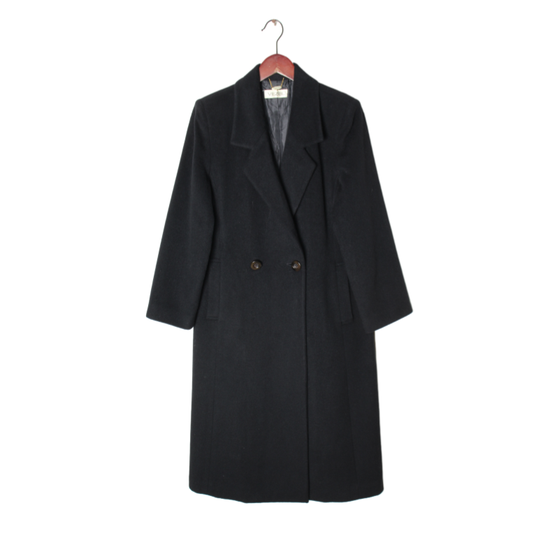 vintage日本制 高端中古复古毛领毛呢中长款混羊绒羊毛大衣外套 R
