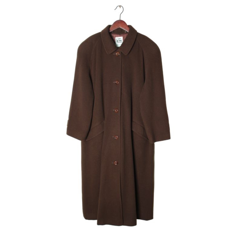 vintage日本制 高端中古复古毛领毛呢中长款混羊绒羊毛大衣外套 R