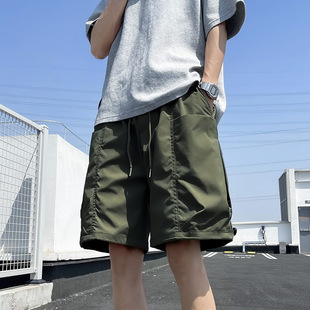 薄款 宽松休闲男生机能中裤 美式 军绿色工装 5五分裤 男夏季 男款 短裤
