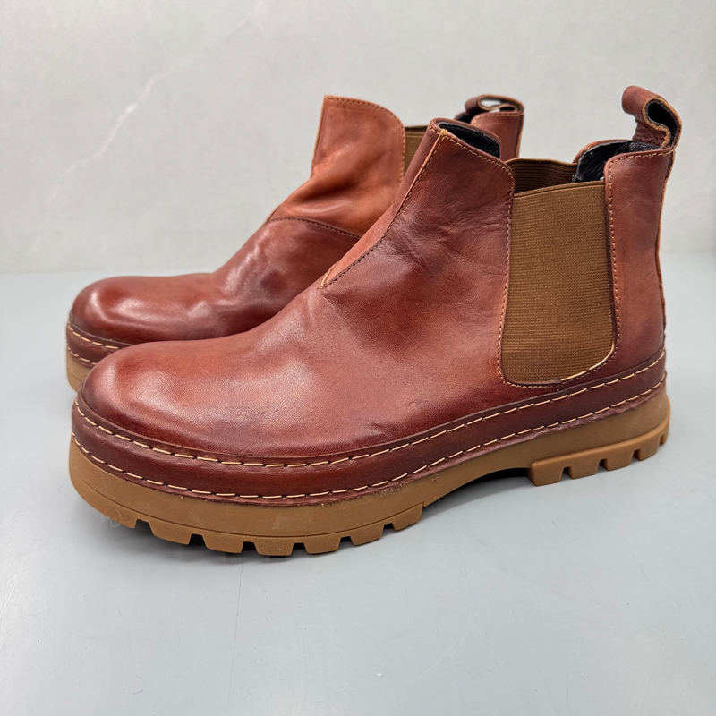 马皮男靴马丁靴手工厚底切尔西靴