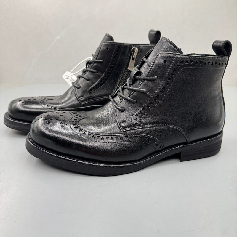 水洗牛皮男短靴拉链固特异马丁靴