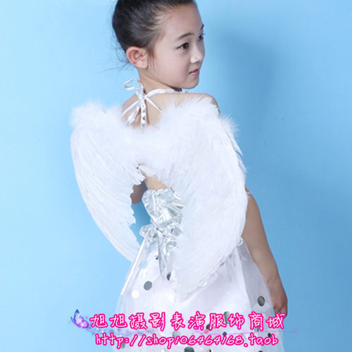 成人儿童舞台演出配饰道具白色天使羽毛翅膀面具仙女魔法棒天使环