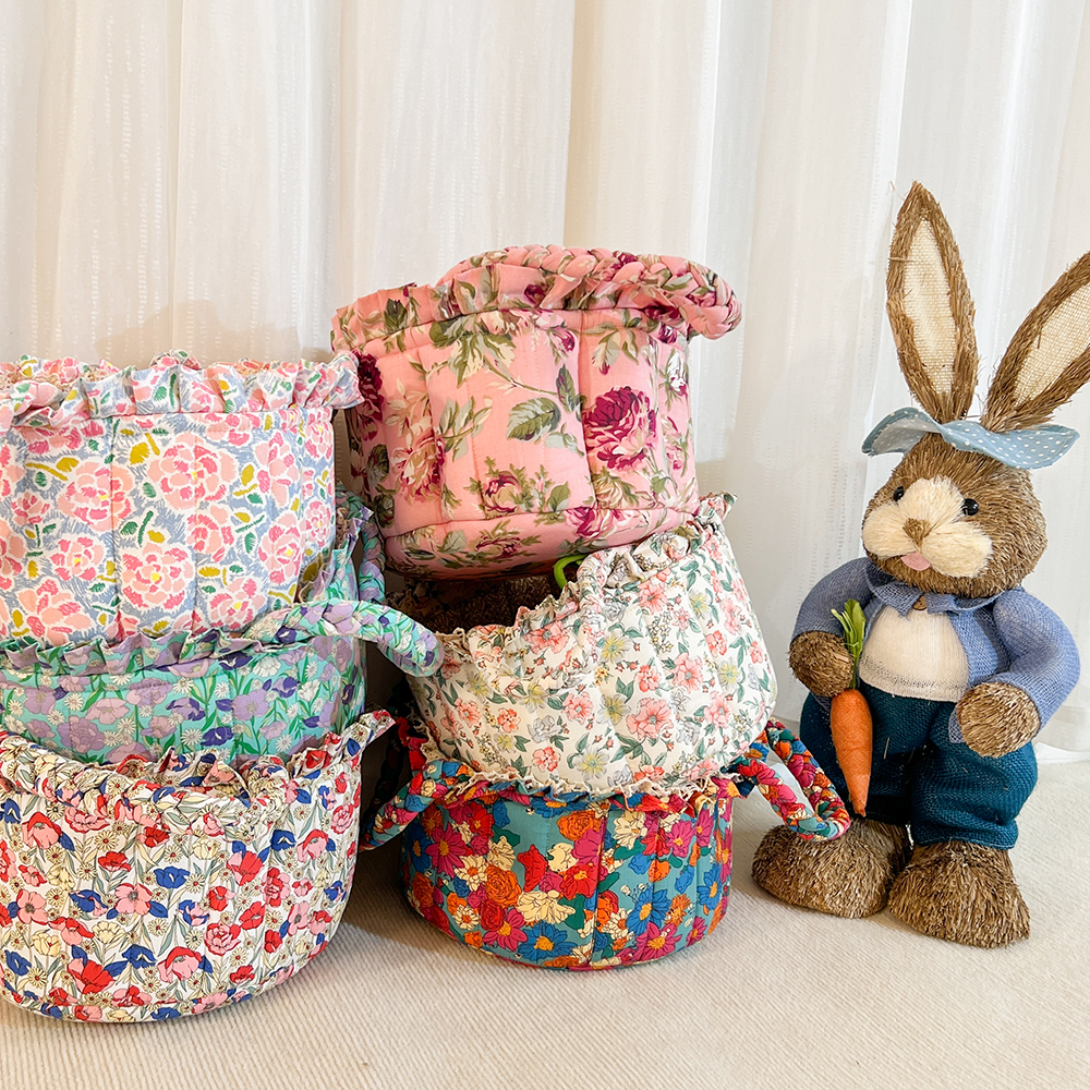 韩国家居田园布艺收纳篮杂物玩具化妆筐可爱碎花内衣卧室置物筐