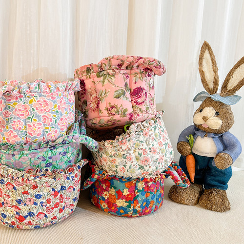 韩国家居田园布艺收纳篮杂物玩具化妆筐可爱碎花内衣卧室置物筐