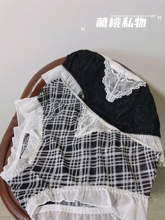 210斤镂空格子日系少女中高腰 内裤 复古宫廷风 舒适高弹蕾丝加大码