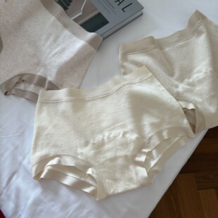 大码 简约高级运动风18Cm加长裆A类婴儿棉中腰弹力女士平角裤