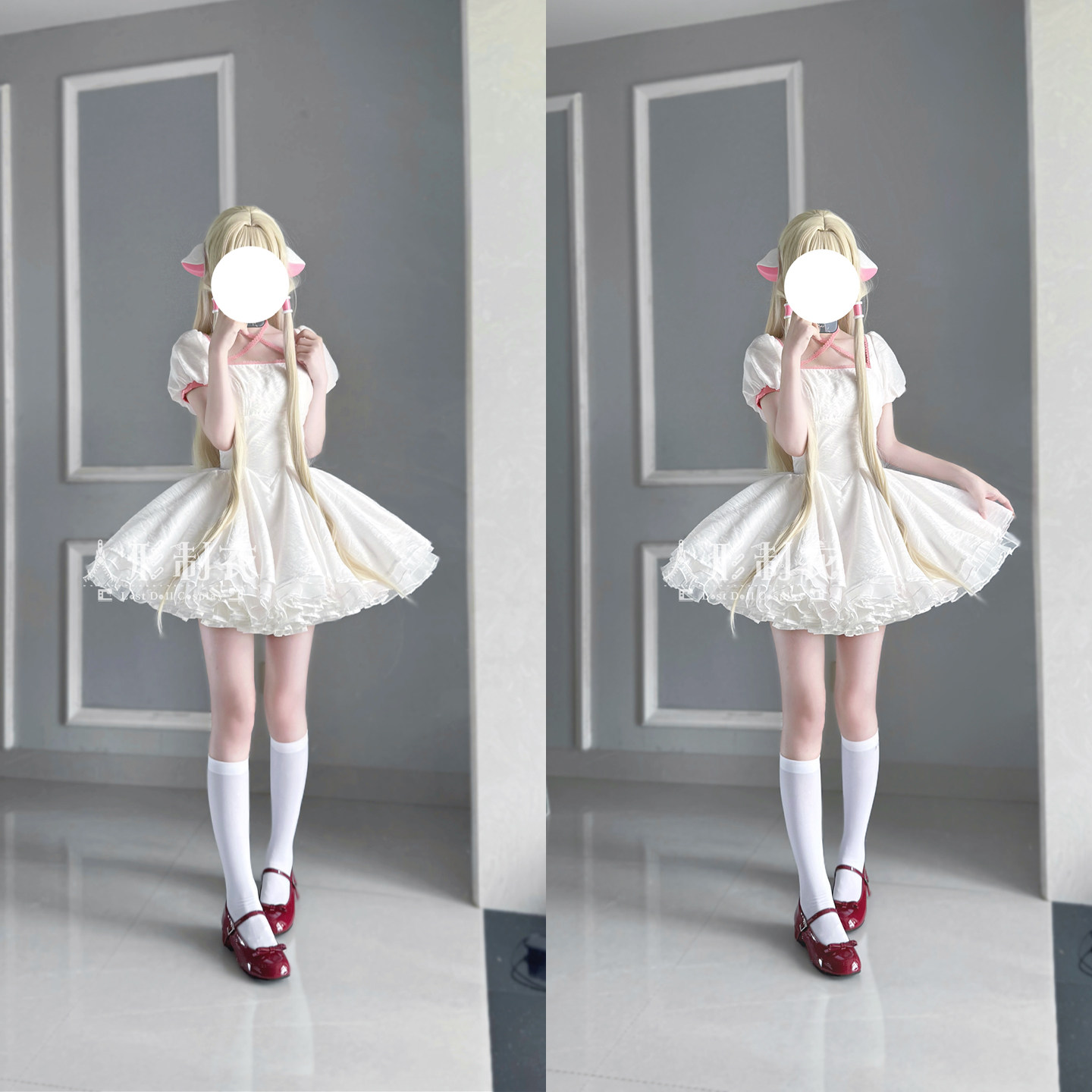 定金！小叽cos人形电脑天使心cosplay粉白连衣裙Chobits服装女图片