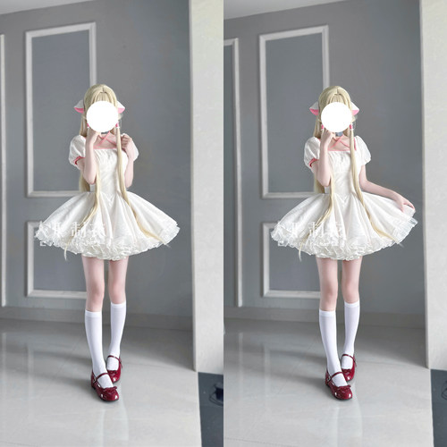 定金！小叽cos人形电脑天使心cosplay粉白连衣裙Chobits服装女