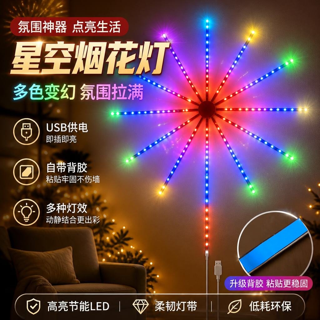 led烟花灯带声控礼花灯音乐效果app室内装饰灯七彩ktv灯光闪光