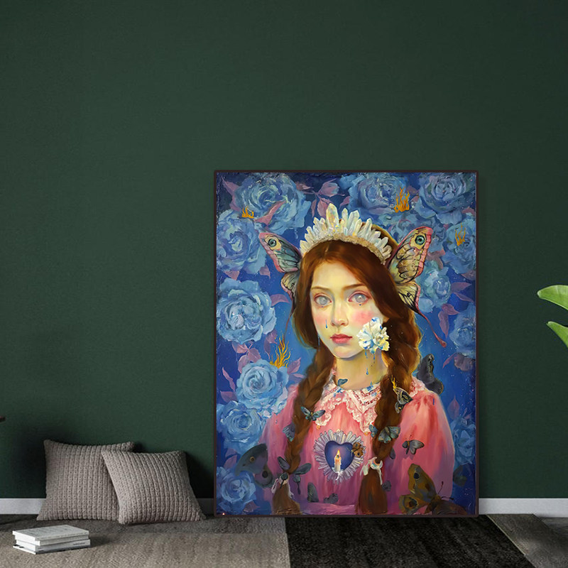 艺术家赵小黎版画《玫瑰与火焰相依》复古潮流艺术画 卧室背景墙