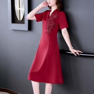 RM5731#喜婆婆婚宴服夏季高贵年轻款夏季婚礼高端醋酸缎改良旗袍妈妈礼服