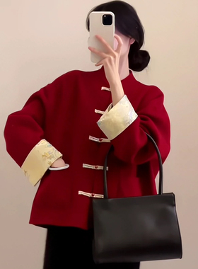 新中式外套唐装中国风女装红色上衣盘扣半裙女春季拜年服国风套装