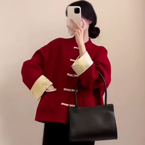 新中式外套唐装中国风女装红色上衣盘扣半裙女春季拜年服国风套装