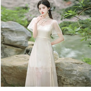 中国风两件套裙装 夏白色吊带裙新中式 中式 连衣裙国风套装 女装 唐装