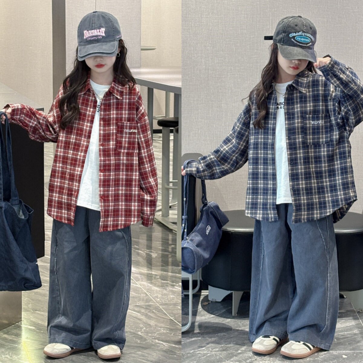 女童格子衬衫春秋2026新款洋气女孩大童春装时髦外套儿童韩版衬衣