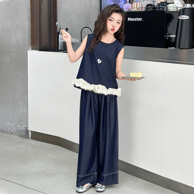 女童夏季韩版阔腿无袖港风套装