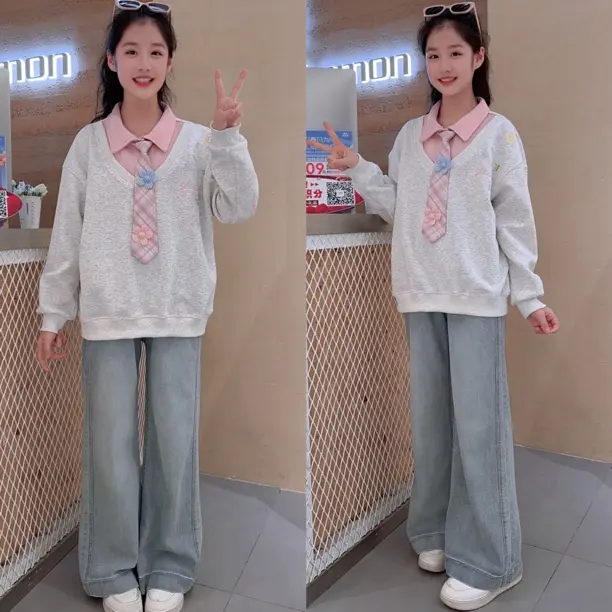 韩版两件套学院风领带卫衣+裤子