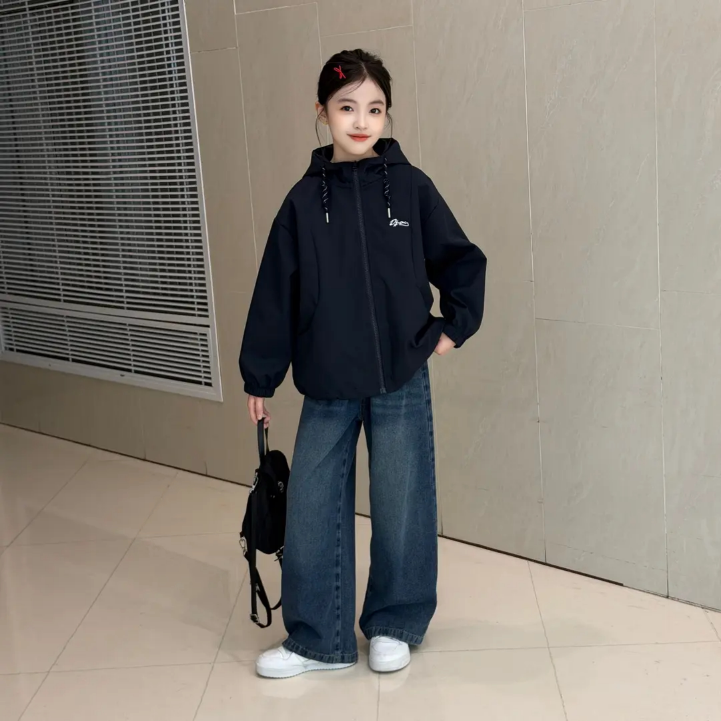女童春秋韩版防风连帽冲锋衣