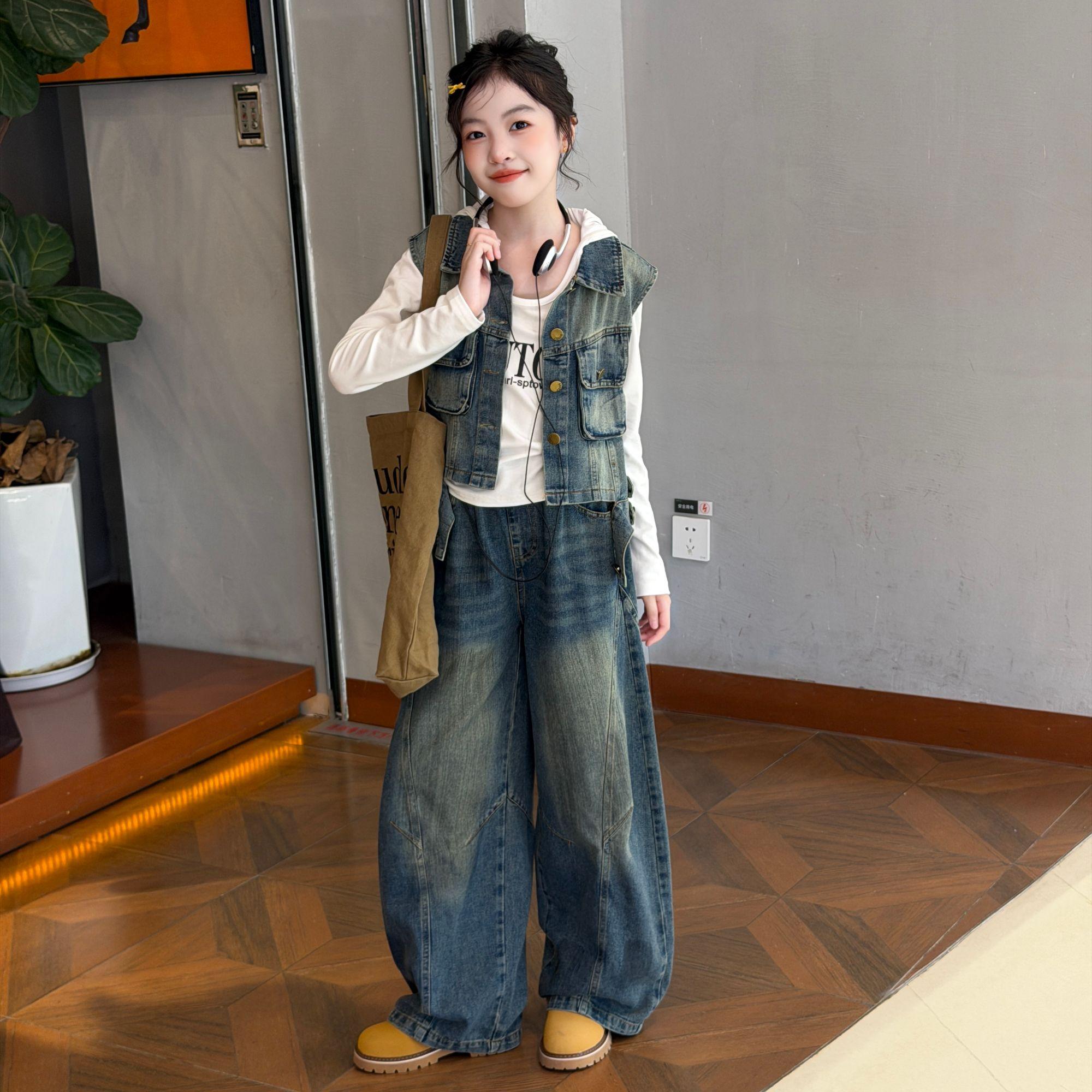 女童秋季潮酷字母帽衫三件套