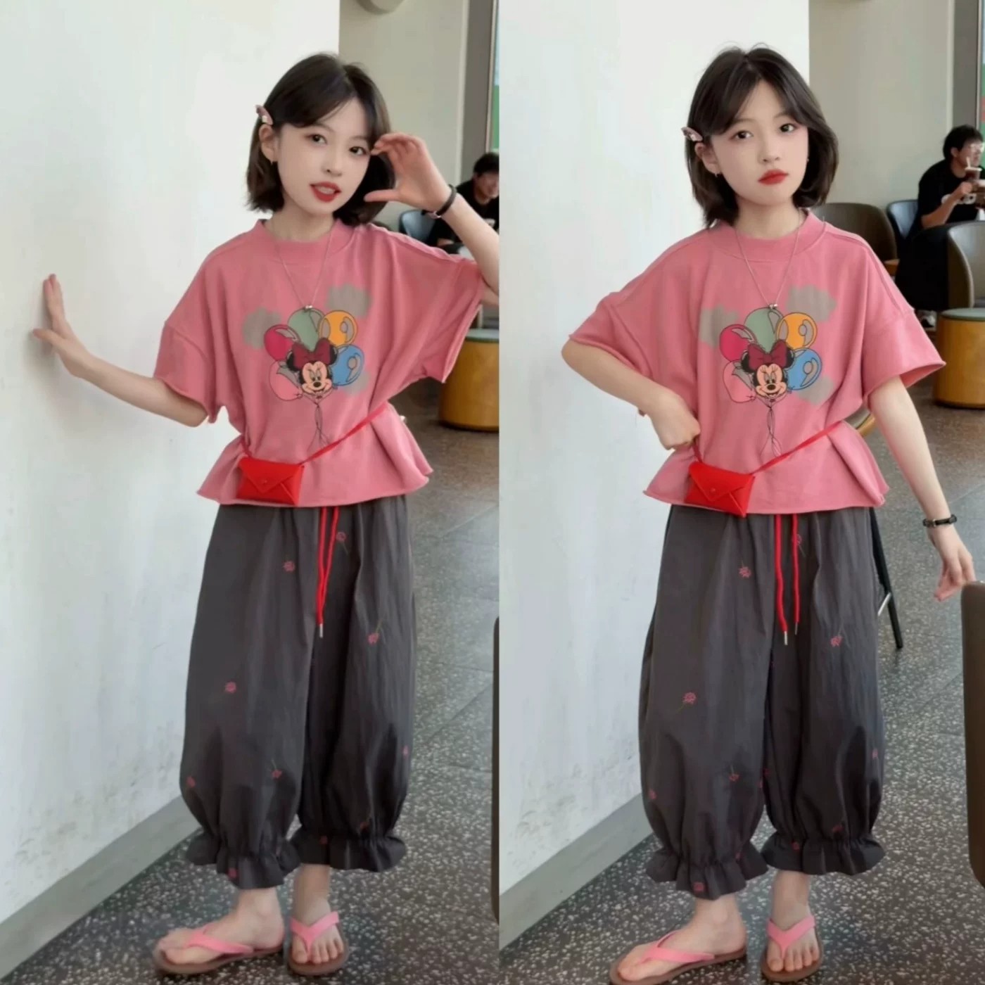 夏季甜美韩版宽松短袖花苞休闲裤