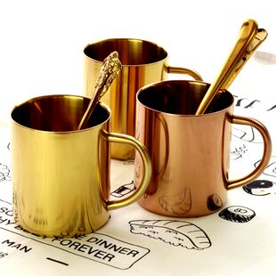 包邮 黄铜杯金色北欧INS金色杯子马克杯水杯早餐杯镜面拉丝更健康