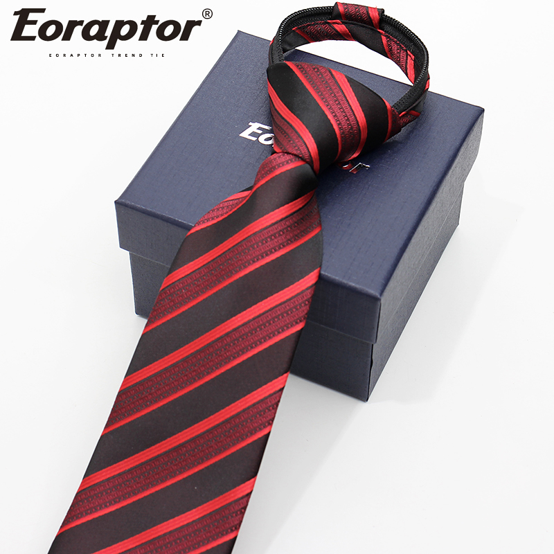 男士领带经典拉链免打结领带正装商务休闲领带宽8厘红色黑色条纹