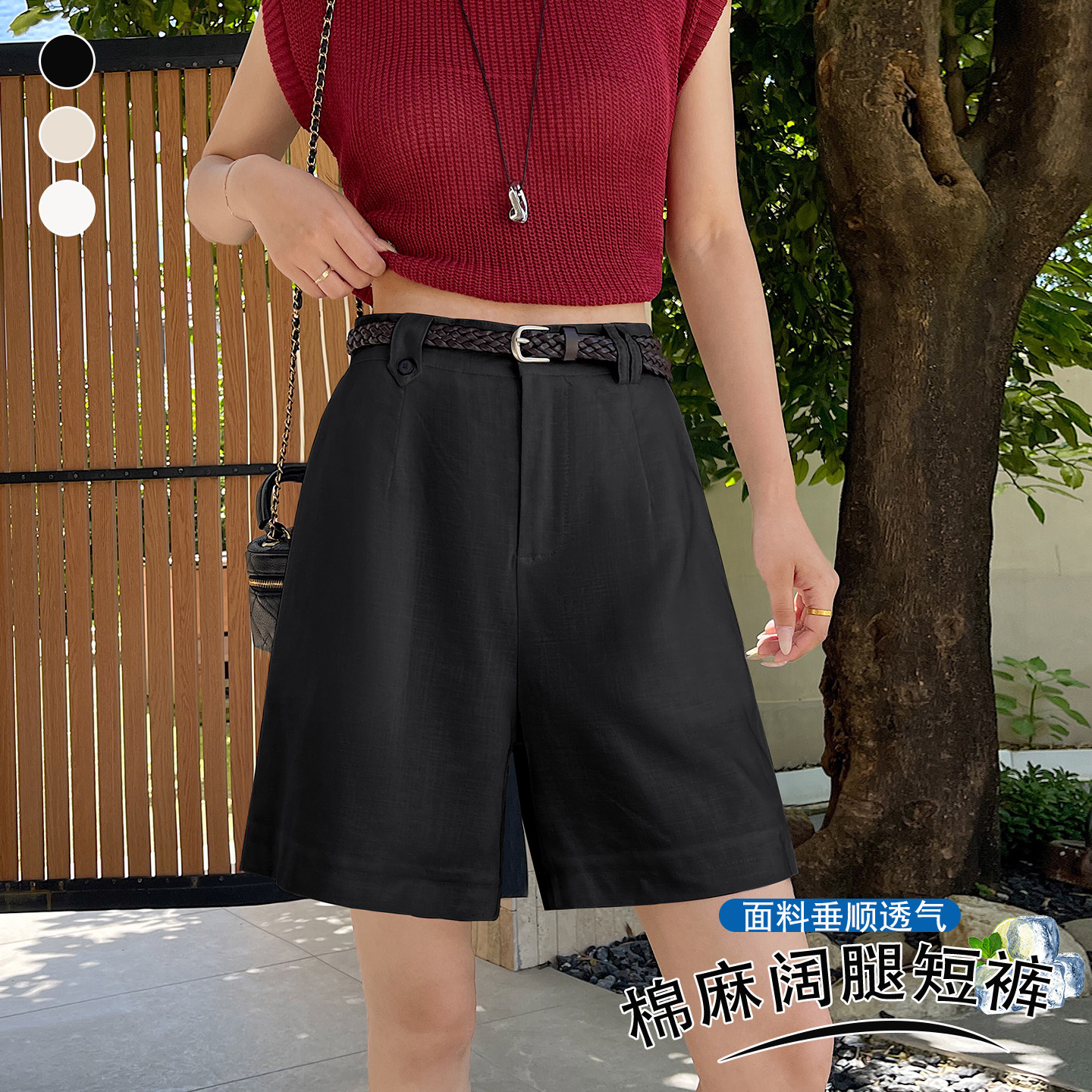 实拍 冰丝亚麻西装短裤女夏季2026高腰棉麻a字阔腿休闲显瘦短裤