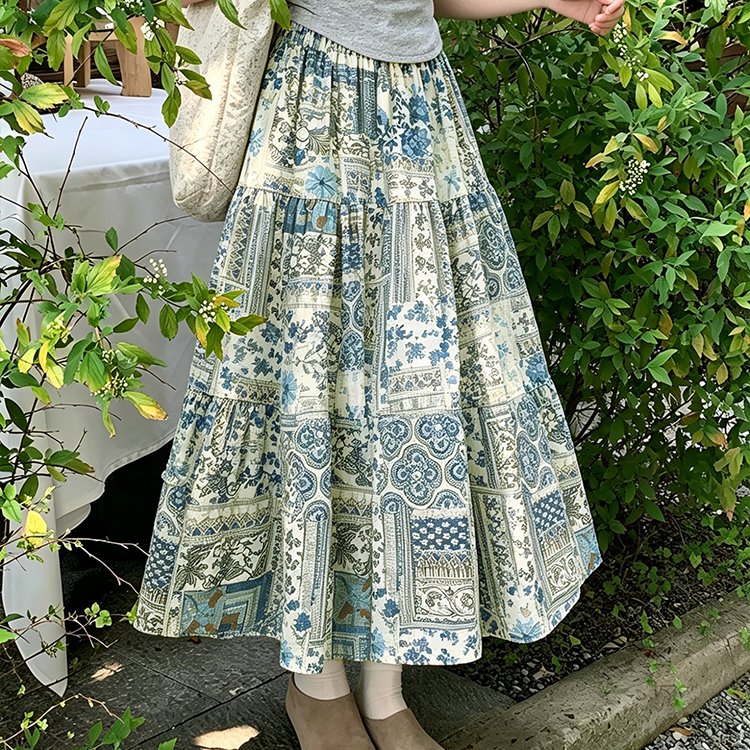 实拍彩色碎花半身裙女中长款夏季新款高腰显瘦a字长裙子遮胯伞裙
