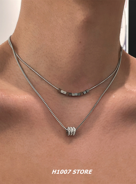 双层叠戴小蛮腰男款项链女嘻哈小众设计感颈链百搭叠戴锁骨链新款