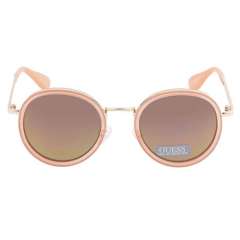 代购GUESS女士太阳镜防紫外线UV防护绿色镜片遮光圆形金属框粉色