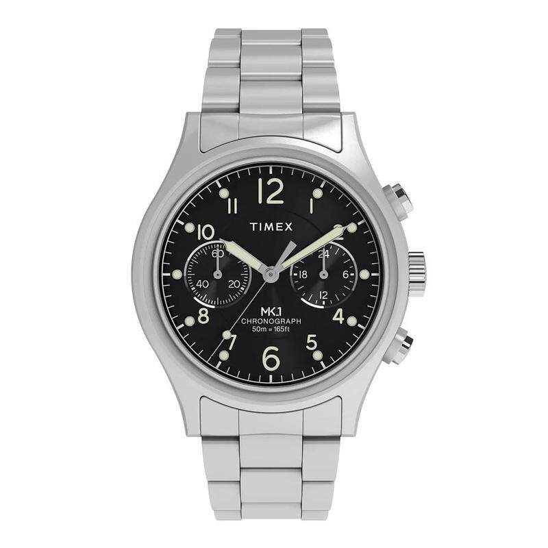 代购Timex天美时男女腕表计时夜光日期测速钢带防水金属黑盘