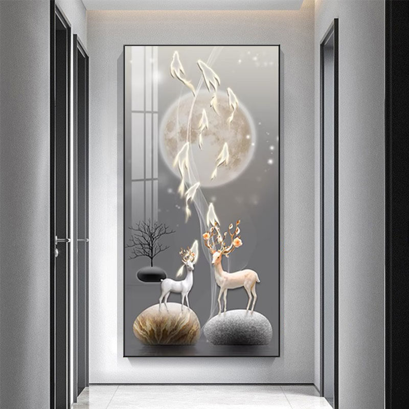 招财麋鹿十字绣2024新款客厅轻奢九鱼图简约现代竖版走廊手工刺绣