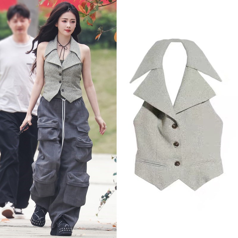 白鹿明星同款复古休闲阔腿裤子女