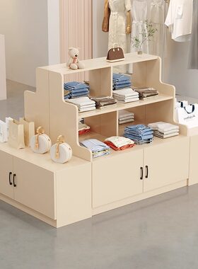 中岛桌双面展示柜流水台奶油风服装店女装店中间摆件展示桌陈列柜